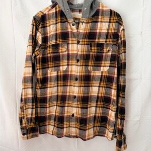 Aeropostale Gray and Plaid Hooded Shirt